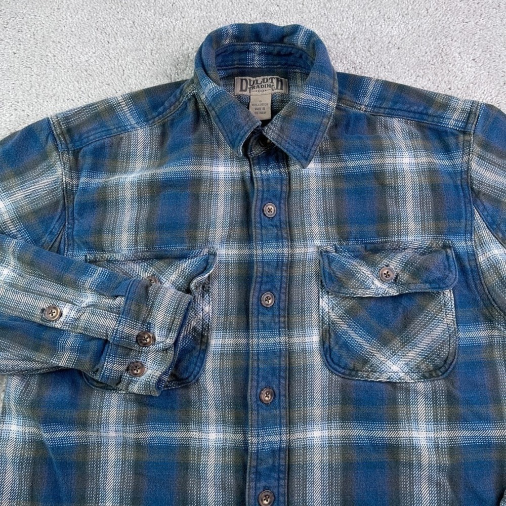 Duluth Shirt Mens Small Blue Grey Heavy‎ Burlyweight Flannel Workwear Tradesman